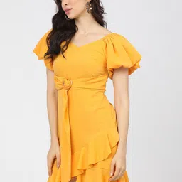 tokyo talkies Women Skater Yellow Above Knee/Mid Thigh Length Dress image 3