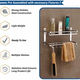 gloxy by gloxy Premium Bathroom Accessories Stainless Steel and Folding Towel Rack/Towel Hanger/Towel Stand/Holder/Towel rack Silver Towel Holder image 4