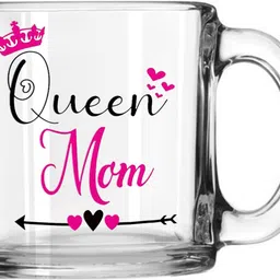 Pack of 1 Glass "QUEEN MOM " Unique Transparent Glass Mug Gift for mom, anniversary birthday-image-5