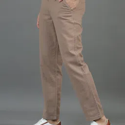 cazzba Men Relaxed Brown Pure Linen Trousers image 3