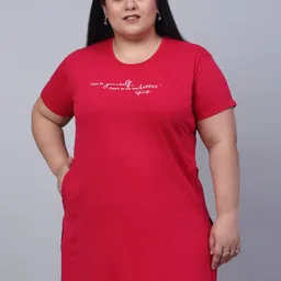 trend level Women Typography Round Neck Cotton Blend Red T-Shirt-picture-25