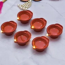 da novira Water Sensor Led Diyas for Home Decor, Festivals Decoration Diwali Lights Plastic (Pack of 6) Table Diya Set image 1