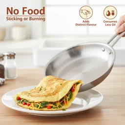 omichef Triply Stainless Steel Fry Pan 22 cm diameter with Lid 1.4 L capacity image 3