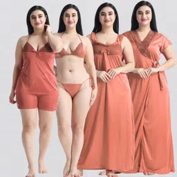 night keys Pack of 6 Women Nighty with Robe-picture-31