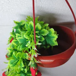 psychflore Wall Hanging Red Rose Artificial Flower Bunch with Pot (2 Flowers Bucket) Multicolor Rose Artificial Flower with Pot image 3