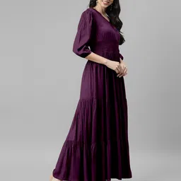 raiyani enterprise Women Fit and Flare Purple Maxi/Full Length Dress image 3