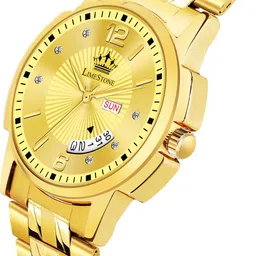 limestone Day & Date Original HMTS Gold Plated Adjsutable HMTS Bracelet Quartz Analog Watch - For Men LS3275 image 3