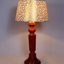 Century Beige and Gold Fabric Shade Night Lamp With Wood Base By BrightDaisy image 4
