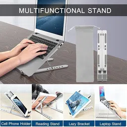 RAREGEAR 7 Angle Adjustable Stand Lightweight Universal Laptop Stand Aluminum Laptop Stand, MacBook Stand, Portable Laptop Stand, Gaming Laptop Stand Aluminium Desk Stand Laptop Stand with Adjustable Height Compatible with 26 - 35 cm Laptops image 2