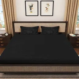 klotthe Black Solid 300 TC Wool Double Bedsheet with 2 Pillow covers image 2