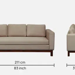 woodsworth from pepperfry Ajaccio 3 Seater Sofa In Suede Cream colour image 2