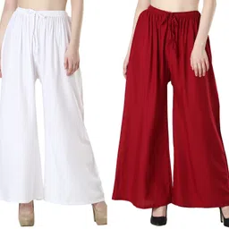 mensimpression Pack of 2 Women Relaxed White, Maroon Viscose Rayon Trousers-picture-34
