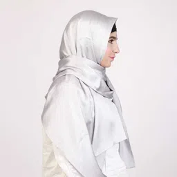 norani hijab Solid Satin Blend Women Silver Stole image 4