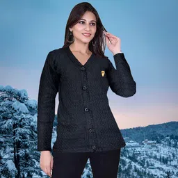 manjuagency Women Solid V Neck Black Sweater-picture-43