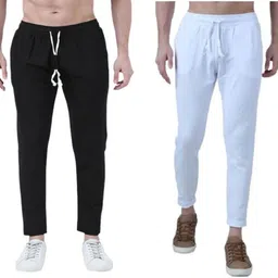 amfabrics Pack of 2 Men Solid Black, White Track Pants-picture-15
