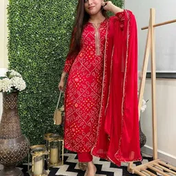 brijals Women Cotton Rayon Kurta Pant Dupatta Set image 3