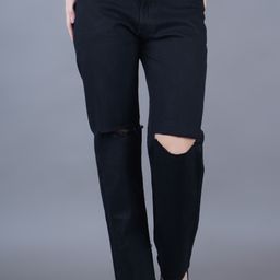 szn Women Loose Fit Mid Rise Black Jeans-picture-2