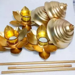 ayeza handicrafts Lotus shape candle tea light holder in gold finish without glass Iron 1, 1, 1 - Cup Tealight Holder Set image 3