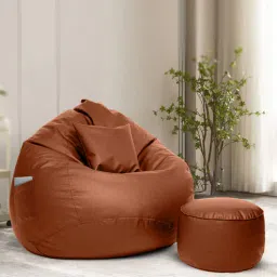 mintwud from pepperfry Squivo 4XL Leatherette Bean Bag Filled with Beans With Footrest, Cushion & Pocket In Tan Colour-picture-26