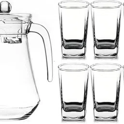 Jug Carafes and Pitchers Glass for Dinner Table,jug and Crystal Clear glass Jug Glass Set-image-3