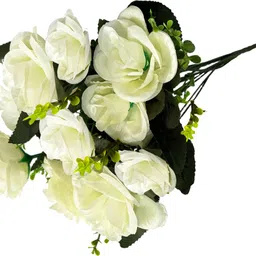 whandly Artificial Flower Bunch Indoor Outdoor Decoration Plastic Plants For Tabletop White Rose Artificial Flower image 3