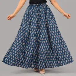 aarmad Women Printed Flared Blue, White Skirt-picture-15