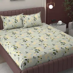 bromwick Green Floral 200 TC Microfiber King Sized Double Bedsheet with 2 Pillow Covers-picture-20
