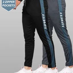 duooble Pack of 2 Men Striped Black, Grey, White Track Pants image 3