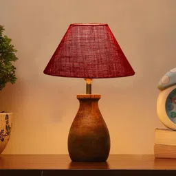 new era Maroon Jute Table Lamp With Wood Base image 1