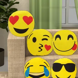 aaravi traders Polyester Fibre Smiley Cushion Pack of 5-picture-32