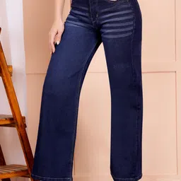 flying girls Women Flared High Rise Dark Blue Jeans image 4