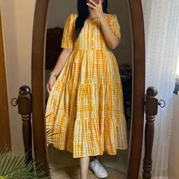 tanishqgarments Women A-line Yellow Midi/Calf Length Dress-picture-12