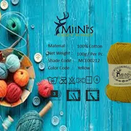 miinis cozy knot Premium 100% Cotton Crochet Yarn – Soft & Colorful Skein (14x8 cm) - Yellow Manual Yarn Winder image 2