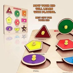 popplop Manipulative With Pegs Geometric Shape Puzzle Toys + Shapes and Colors Wooden image 4