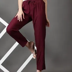 cadila Women Straight Fit Maroon Viscose Rayon Trousers-picture-13