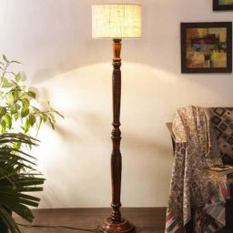Devansh Drum Designer White Jute Shade Floor Lamp with Brown Base-image-4