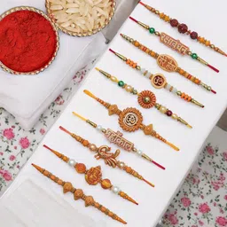 leafblu Rudraksh NR03- Unique Designer Premium Quality Assorted RAKHI (A+C) PACK OF 10 Assorted Rakhi, Greeting Card, Chawal Roli Pack Set-picture-13