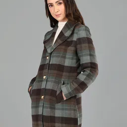 honnete 100 % Polyester Checkered Coat For Women image 3