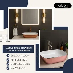 jabon bagno Premium Designer Ceramic Wash Basin Glossy Rectangle Countertop Vessel Sink (18x13 in) Table Top Basin image 4