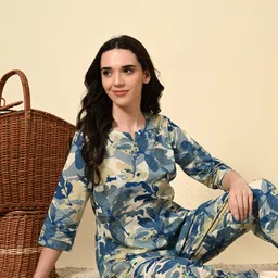 dreambe Women Night Suit Set Beige Printed image 5