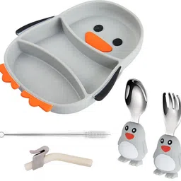 Baby Tableware Dinner Set with Plate, Spoon, Fork, Sipper for Kids, Feeding Set - Silicone-image-10