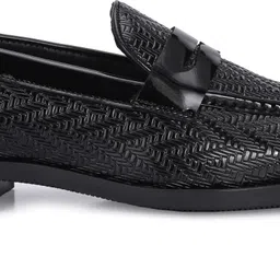 House Of Pataudi Men Black Faux Leather Formal Slip On Loafers Loafers For Men image 4