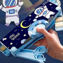 arizuul dreamy blue stationery durable school box with cloud design Astronaut, Universe, Moon,Stars Art Plastic Pencil Box image 2
