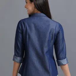 cazzba Women Regular Fit Solid Cut Away Collar Casual Shirt image 2