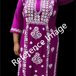 lucknowi chikan craft Women Floral Print, Chikan Embroidery, Embroidered Cotton Rayon Straight Kurta-picture-13
