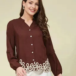 j turritopsis Women Regular Fit Embroidered Mandarin Collar Casual Shirt-picture-20