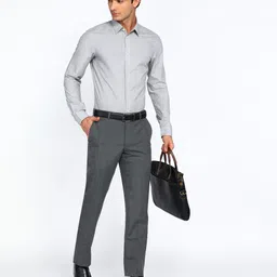 park avenue Men Regular Fit Grey Polyester Trousers image 2