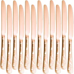 oicia Rose-Gold Dinner Knives Set, Floral Printed Table Knives, Flatware Knife Set Stainless Steel Steak Knife Set-picture-11