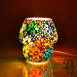 decent glass Home Decor Mosaic Glass Table Lamp (Multicolor) 13cm Night Lamp image 2