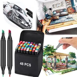 flostrain 48 Colours Alcohol Brush Marker Colorful Sketch Pens with Carrying Case-picture-26